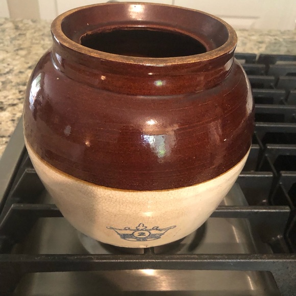 1920’s Robinson-Ransbottom Pottery Company 3qt stoneware pot w/lid blue crown - Picture 2 of 5
